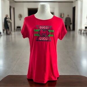NWOT GG sequined Designs Red logo Tee with Graphic
